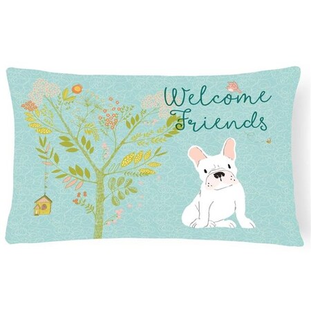 Carolines Treasures Carolines Treasures BB7635PW1216 Welcome Friends White French Bulldog Canvas Fabric Decorative Pillow; 12 x 16 in. BB7635PW1216
